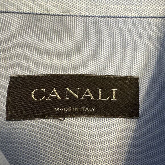 Canali Dress Shirt Long Sleeve Button Up Cotton Made In Italy Mens 43-17 Blue - Picture 4 of 11